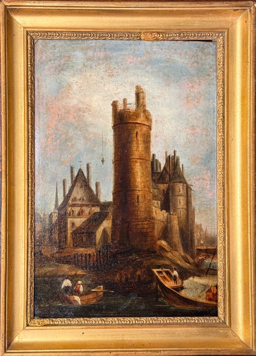 Suite de quatre huiles sur carton – Vues parisienne , vers 1830-1870-photo-4