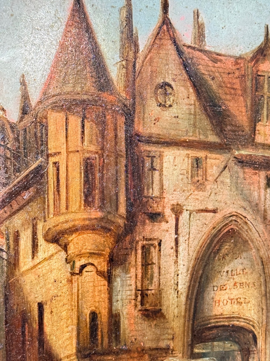 Suite de quatre huiles sur carton – Vues parisienne , vers 1830-1870-photo-2