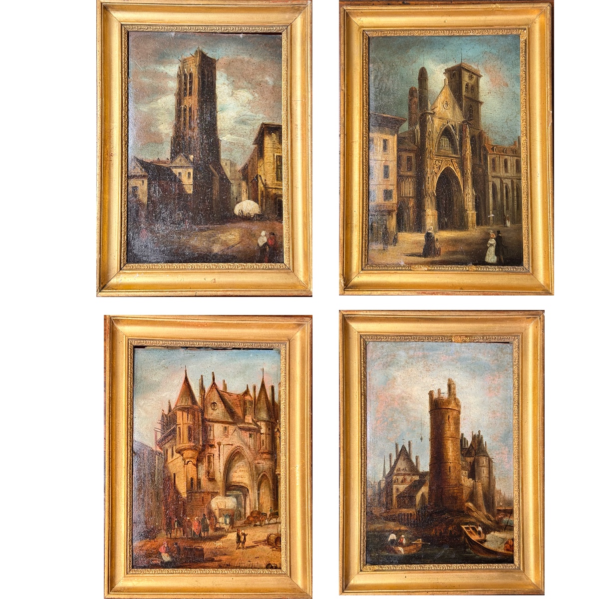 Suite de quatre huiles sur carton – Vues parisienne , vers 1830-1870