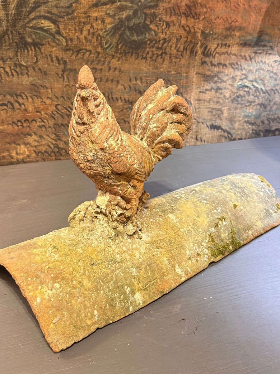 Terracotta Ridge Tile With A Rooster Motif – 19th Century-photo-5