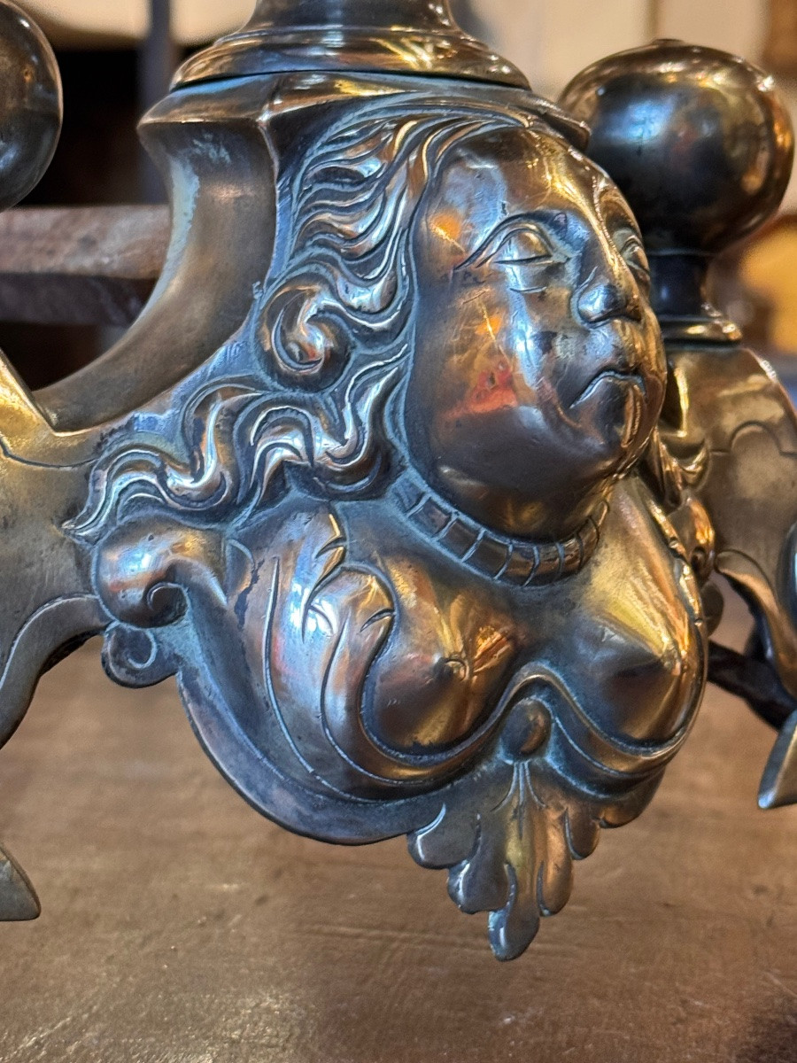 Pair Of Bronze And Wrought Iron Andirons With Grotesque Figures, 18th – Early 19th Century-photo-6