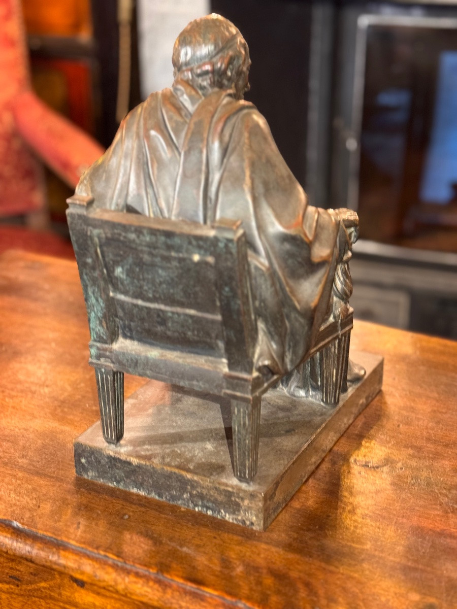 Voltaire Seated, After Jean-antoine Houdon (1741-1828) – 19th Century Bronze-photo-3