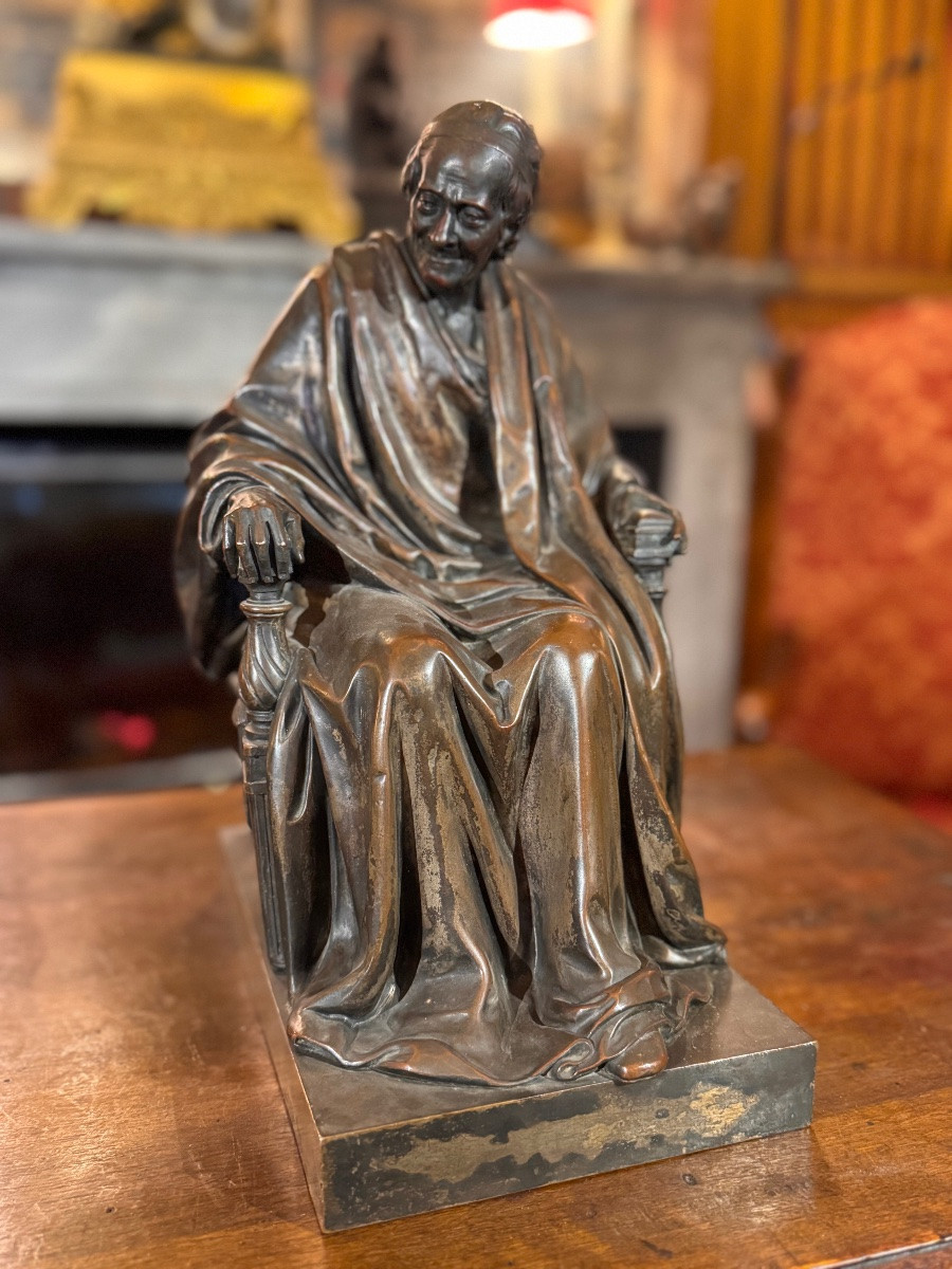 Voltaire Seated, After Jean-antoine Houdon (1741-1828) – 19th Century Bronze-photo-7