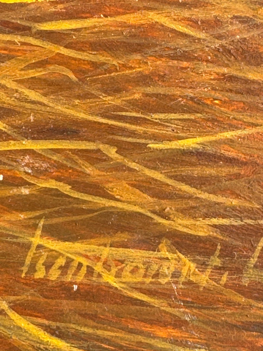 Farmyard Scene – Hens And Rooster – Oil On Panel, Late 19th Century-photo-2