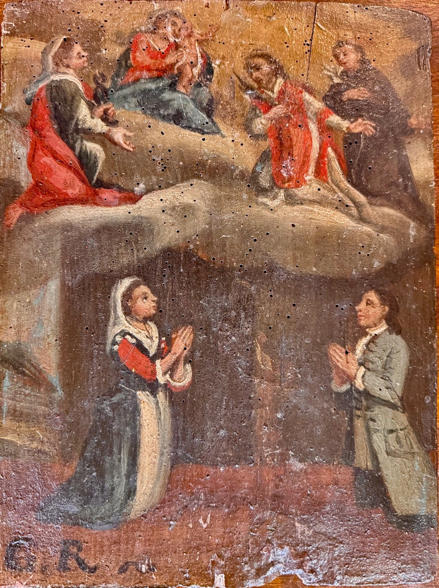 Ex-voto italien du XVIIIe siècle – “G.R.” (Grazia Ricevuta) – Vierge à l’Enfant entourée de sai-photo-5