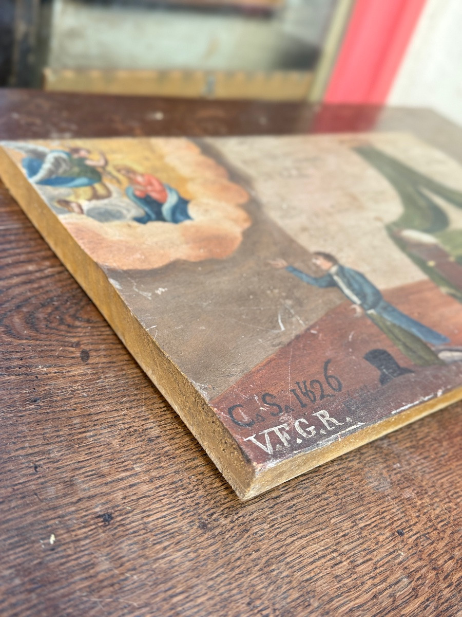 Ex-voto italien daté 1626 – Scène de guérison et apparition mariale – “V.F.G.R.”-photo-6