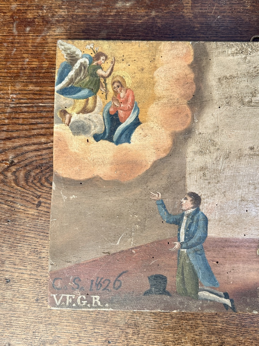 Ex-voto italien daté 1626 – Scène de guérison et apparition mariale – “V.F.G.R.”-photo-8