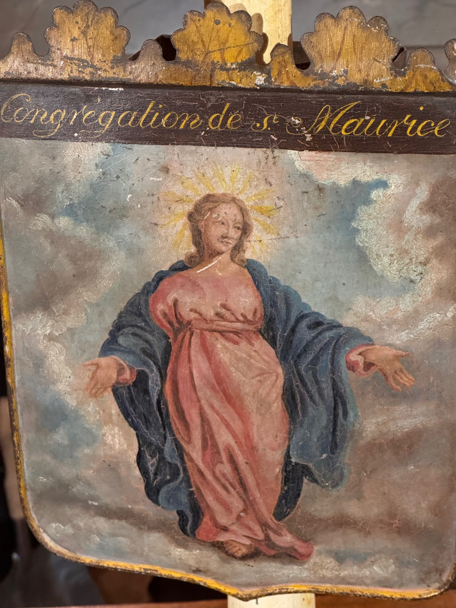 Baton de procession en tôle peinte – Congrégation de Saint Maurice – XIXe siècle-photo-2