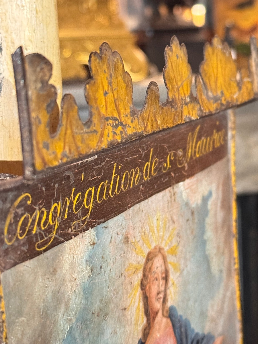 Baton de procession en tôle peinte – Congrégation de Saint Maurice – XIXe siècle-photo-2