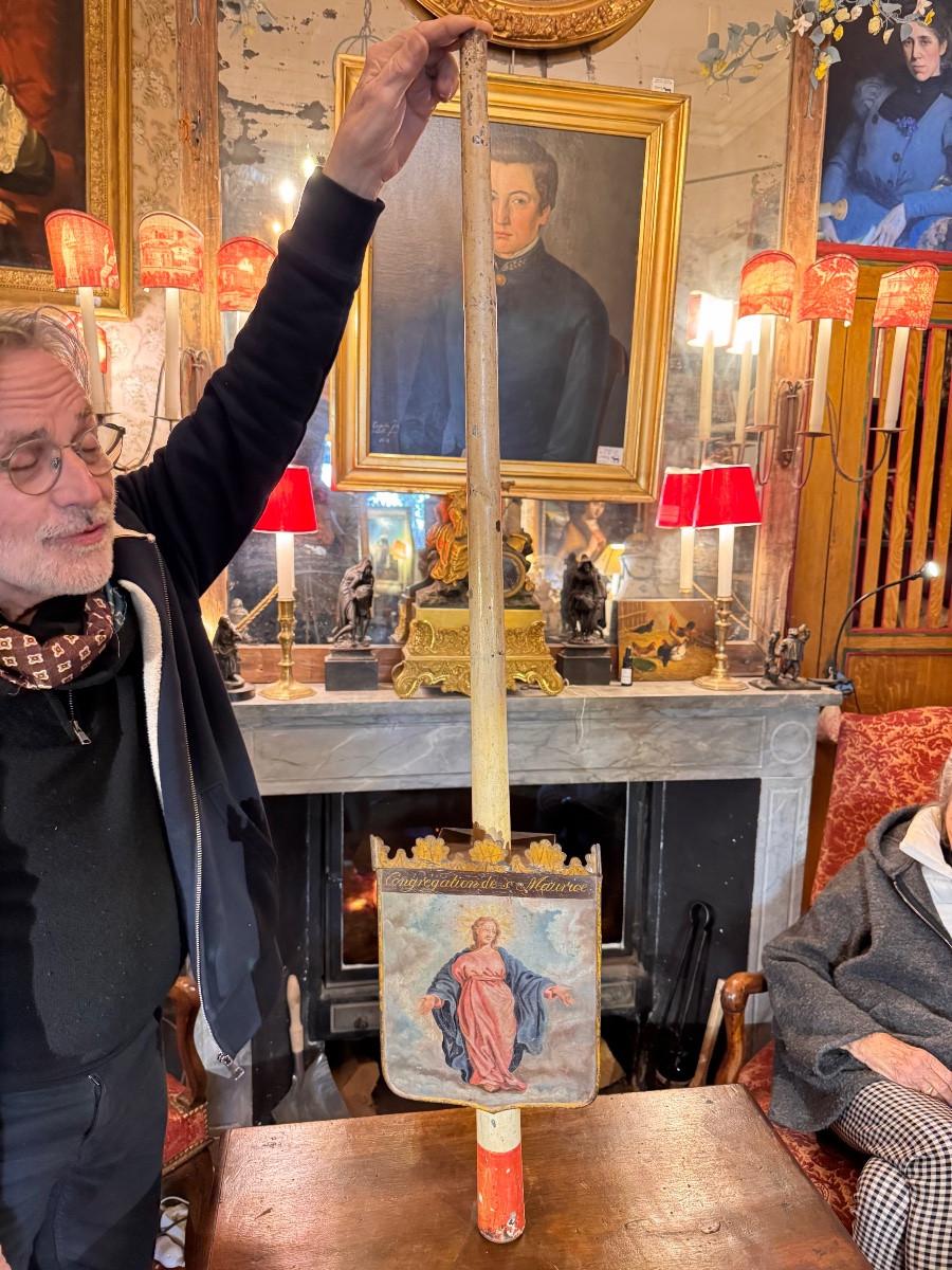 Baton de procession en tôle peinte – Congrégation de Saint Maurice – XIXe siècle-photo-8