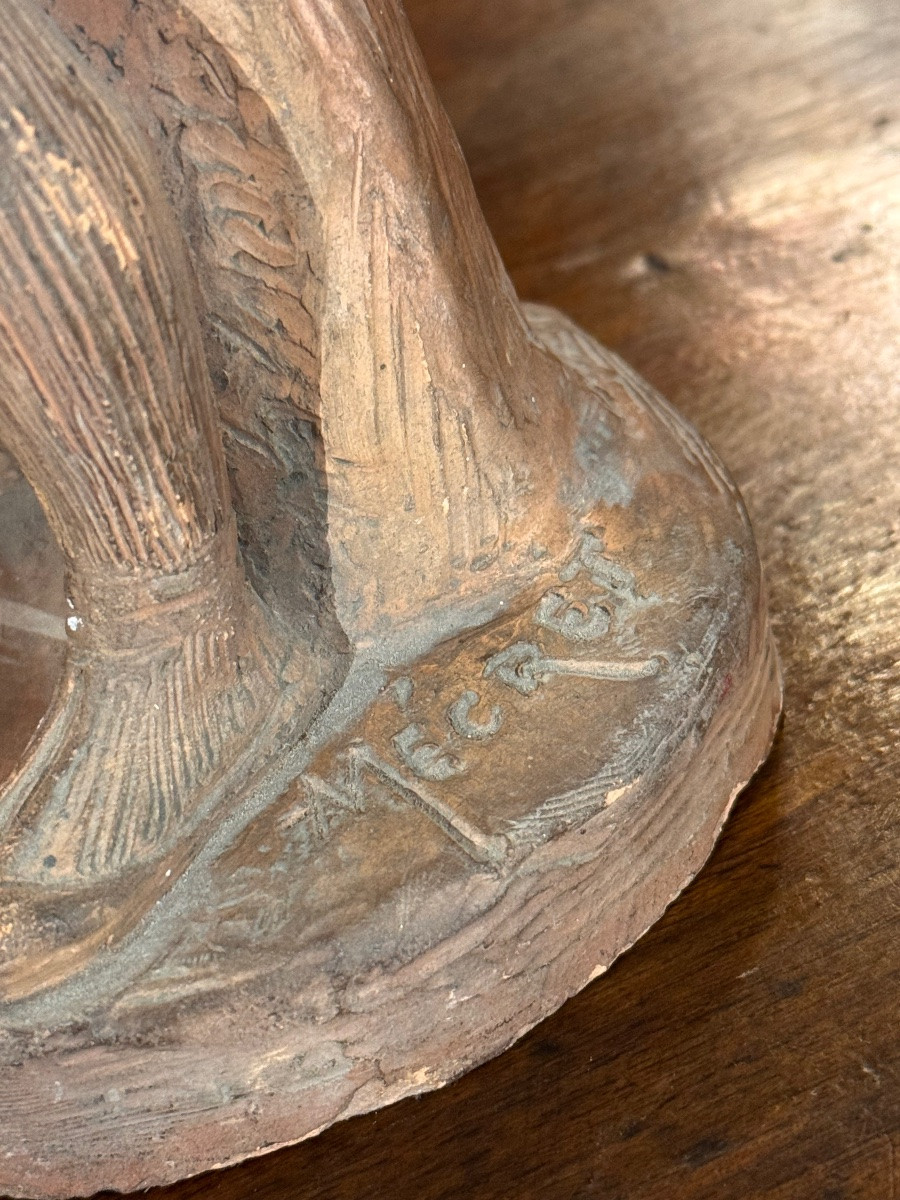 Terre cuite signée Mecret – Jeune pêcheur – Fin XIXe / début XXe siècle-photo-5