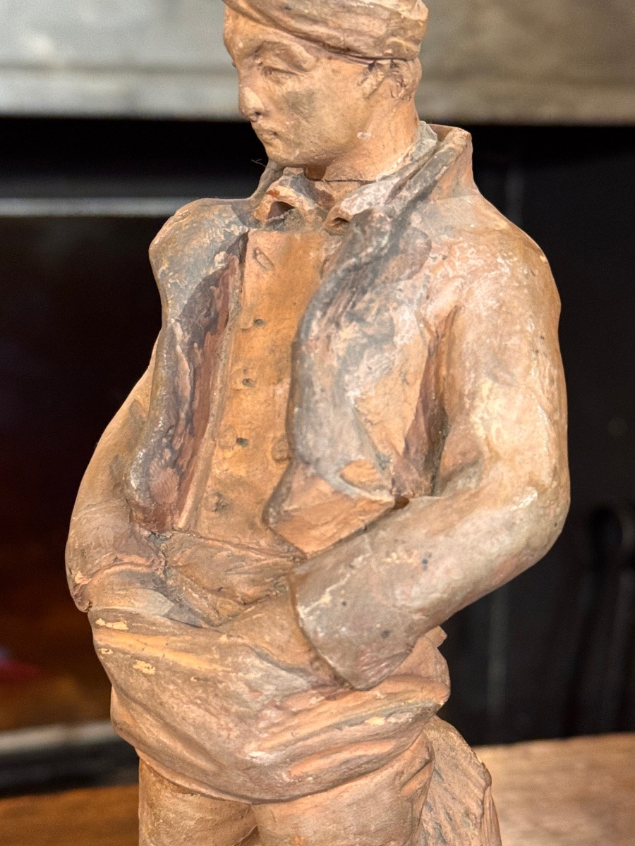 Terre cuite signée Mecret – Jeune pêcheur – Fin XIXe / début XXe siècle-photo-7