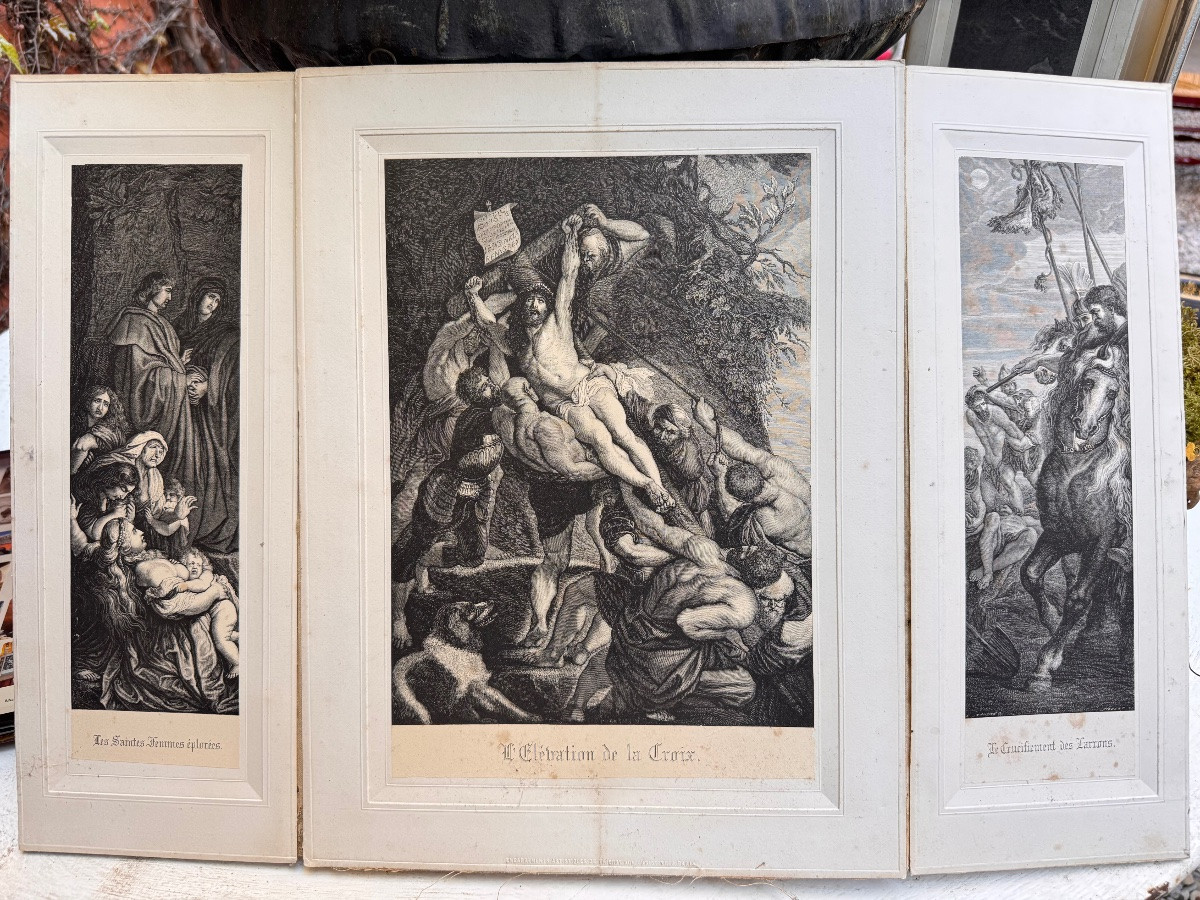 Triptych Of Engravings After Rubens - Scenes From The Passion - XIXth Century-photo-3