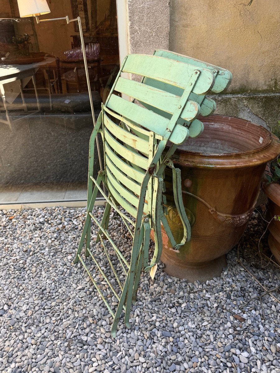 Pair Of Large 19th-century Folding Garden Armchairs In Iron And Wood --photo-3