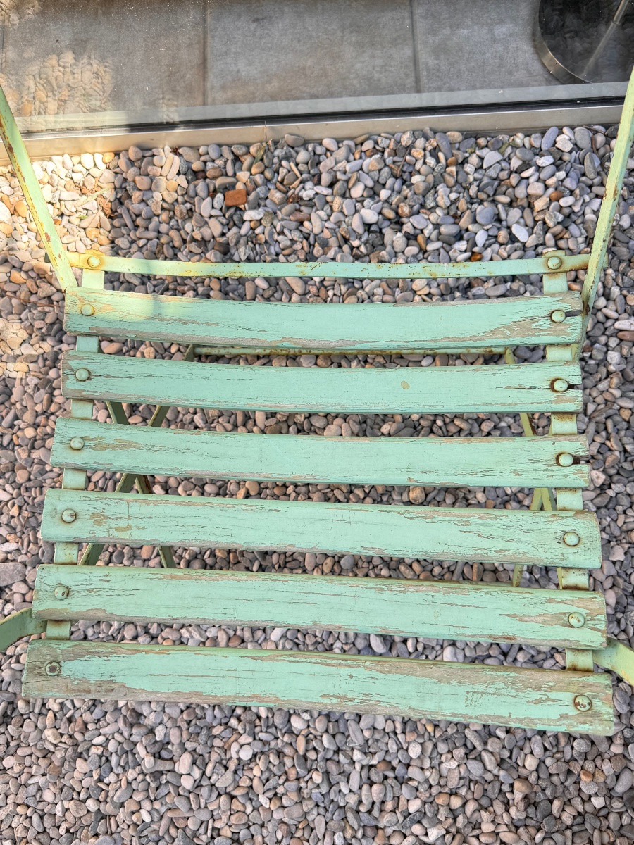 Pair Of Large 19th-century Folding Garden Armchairs In Iron And Wood --photo-2