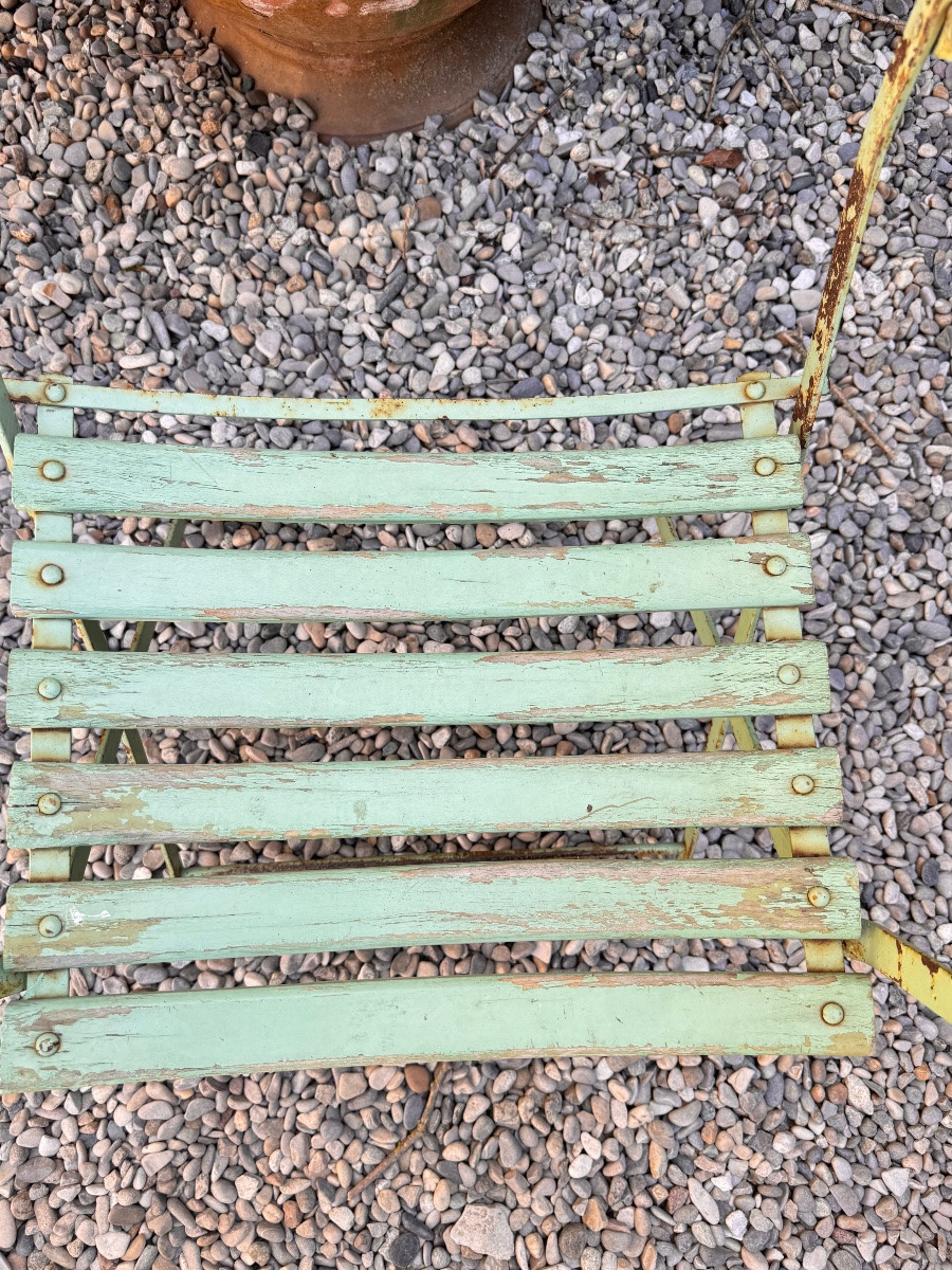 Pair Of Large 19th-century Folding Garden Armchairs In Iron And Wood --photo-3