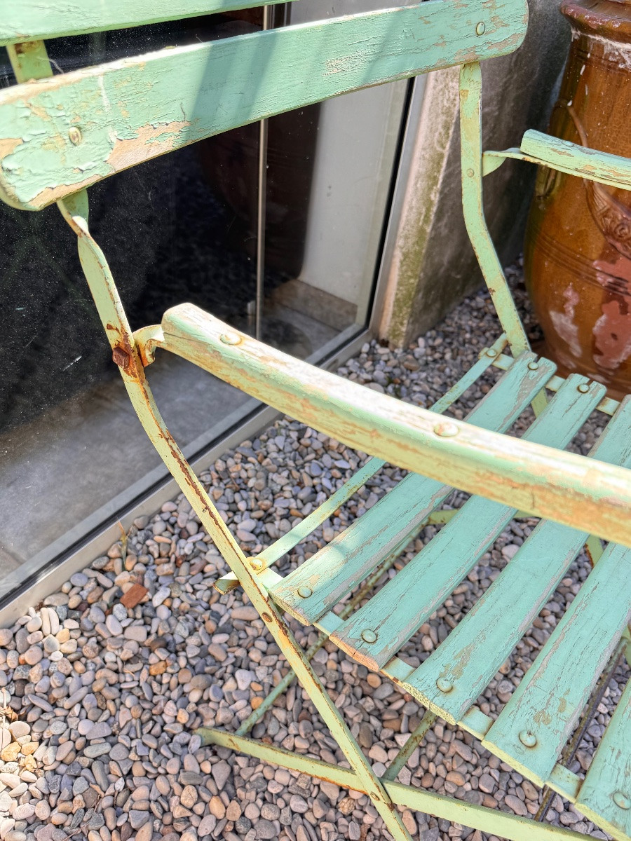 Pair Of Large 19th-century Folding Garden Armchairs In Iron And Wood --photo-4