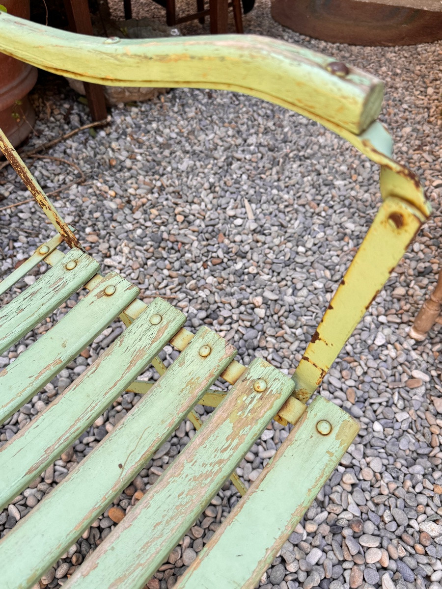 Pair Of Large 19th-century Folding Garden Armchairs In Iron And Wood --photo-6