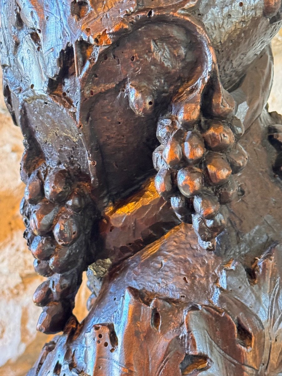 Paire de colonnes torses en bois sculpté – XVIIe siècle-photo-4