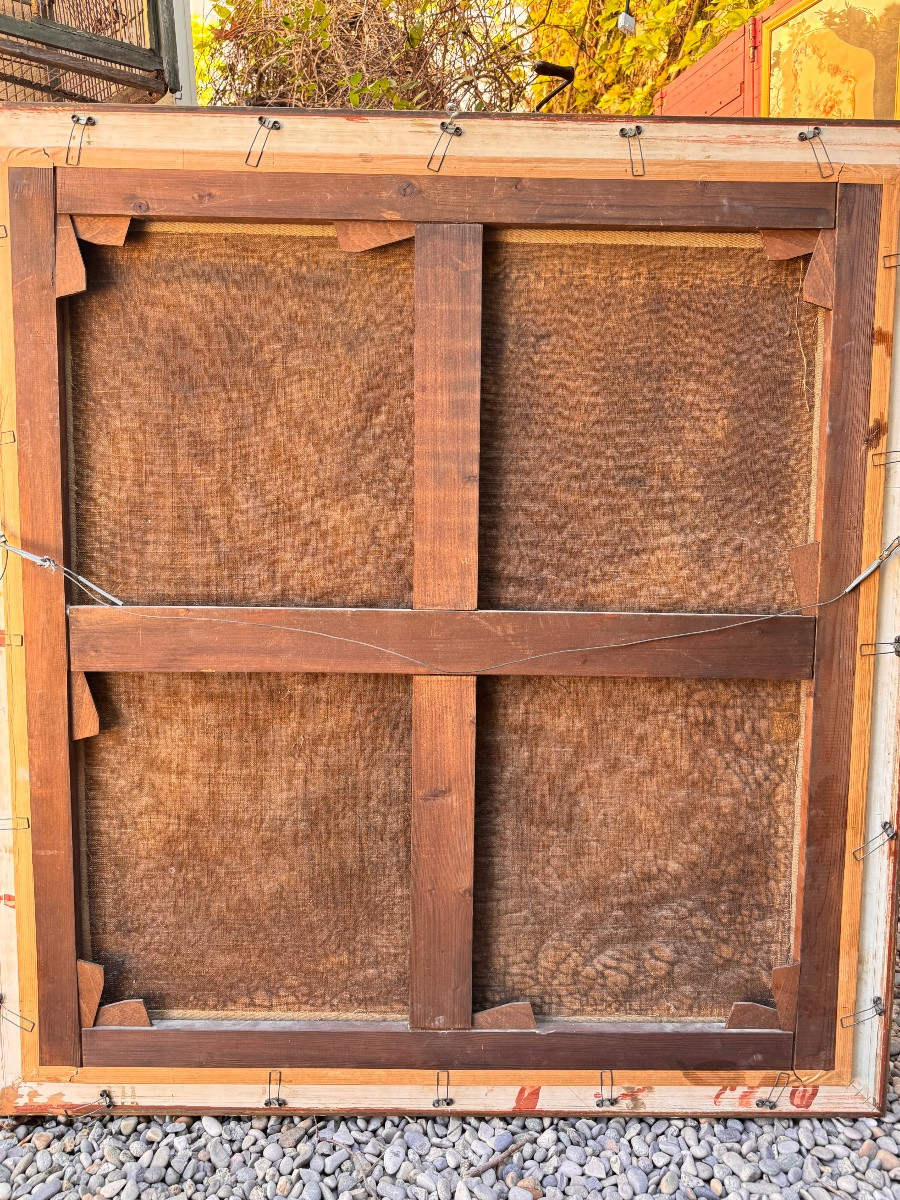 Grande peinture à l’huile – Paysage animé devant une tour de garde – Époque XVIIIe siècle-photo-6