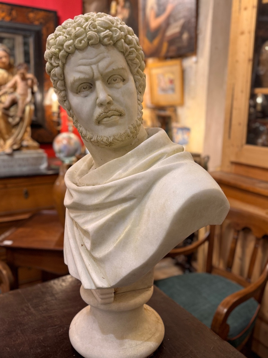 Bust Of Caracalla In White Marble, After Antique