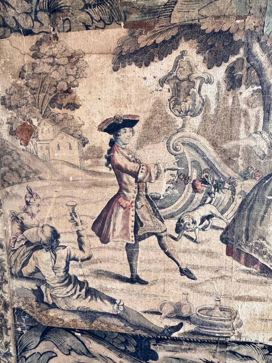 Six-leaf Screen In Double-sided Dominoté Paper, 18th Century-photo-1