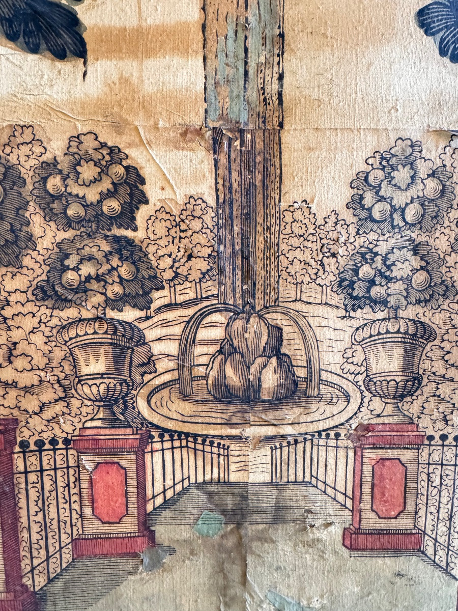 Six-leaf Screen In Double-sided Dominoté Paper, 18th Century-photo-2