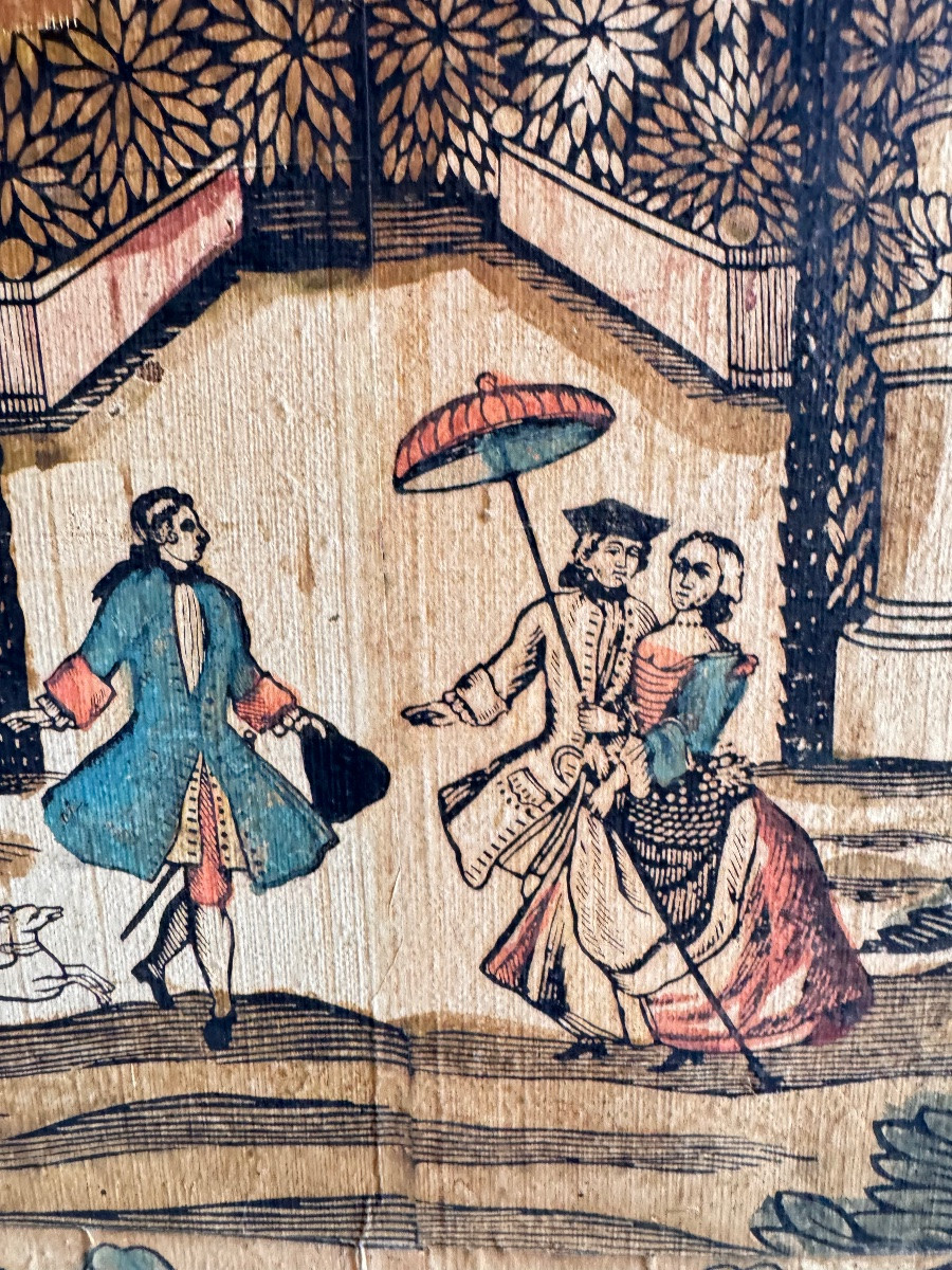 Six-leaf Screen In Double-sided Dominoté Paper, 18th Century-photo-4