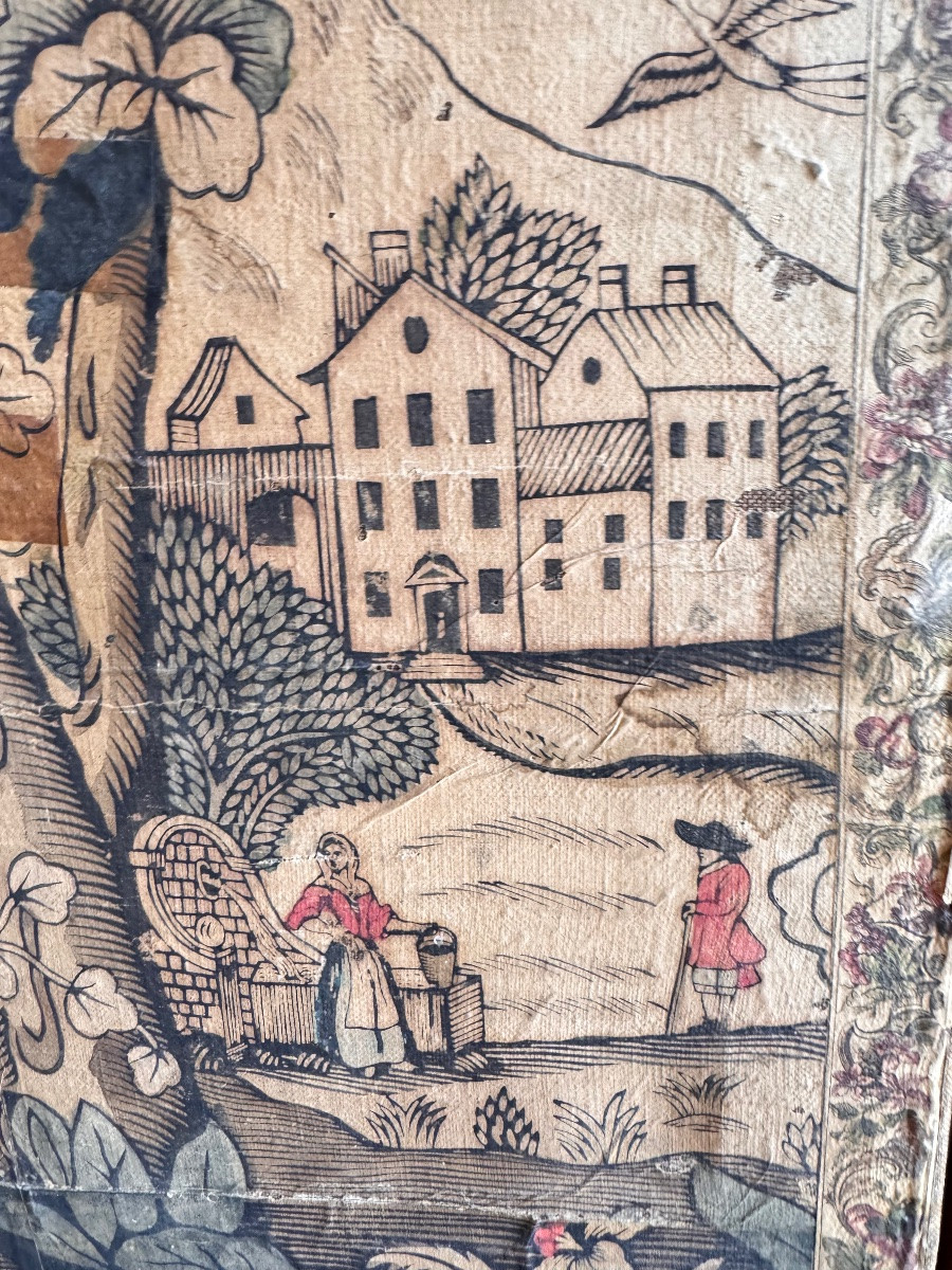 Six-leaf Screen In Double-sided Dominoté Paper, 18th Century-photo-5