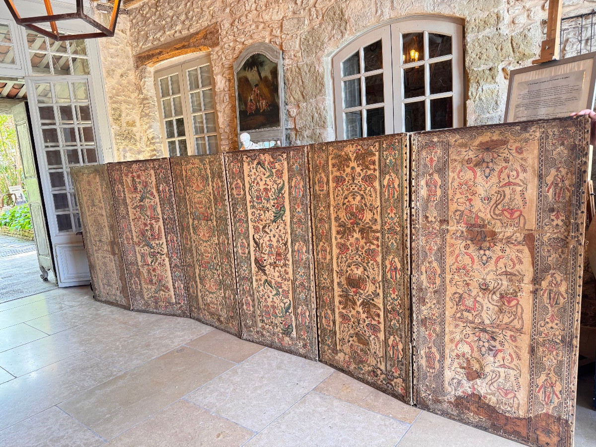 Six-leaf Screen In Double-sided Dominoté Paper, 18th Century-photo-6