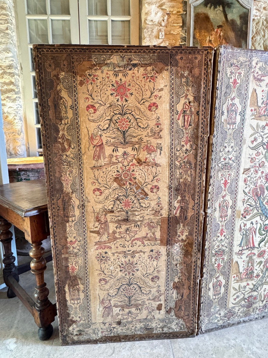 Six-leaf Screen In Double-sided Dominoté Paper, 18th Century-photo-7