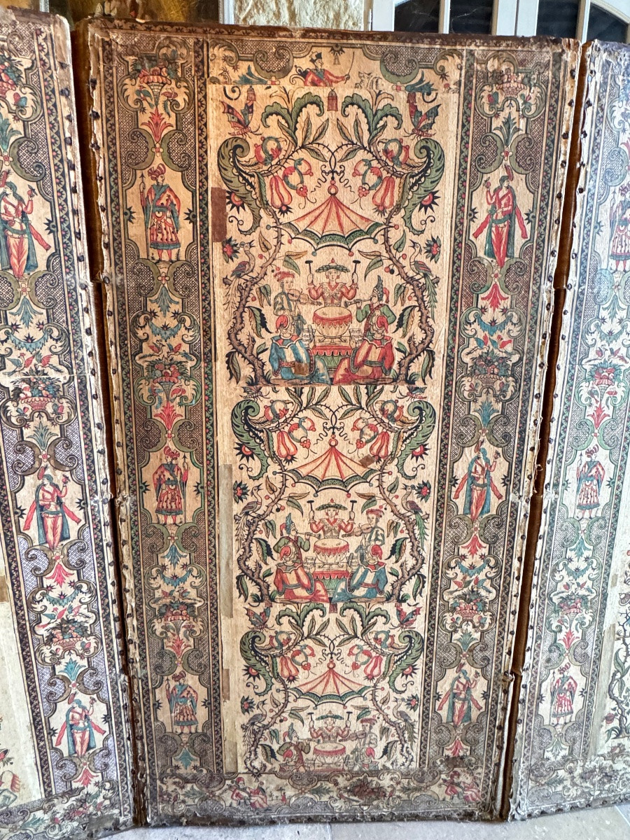 Six-leaf Screen In Double-sided Dominoté Paper, 18th Century-photo-8