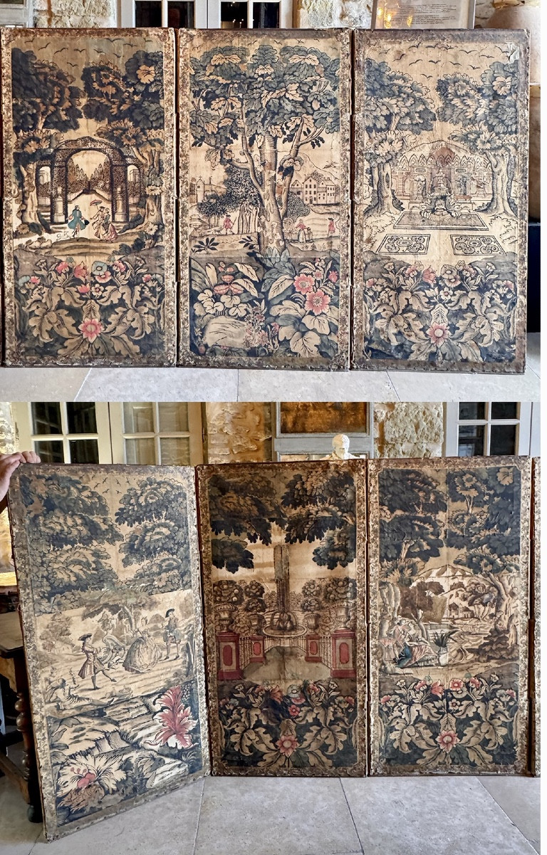 Six-leaf Screen In Double-sided Dominoté Paper, 18th Century