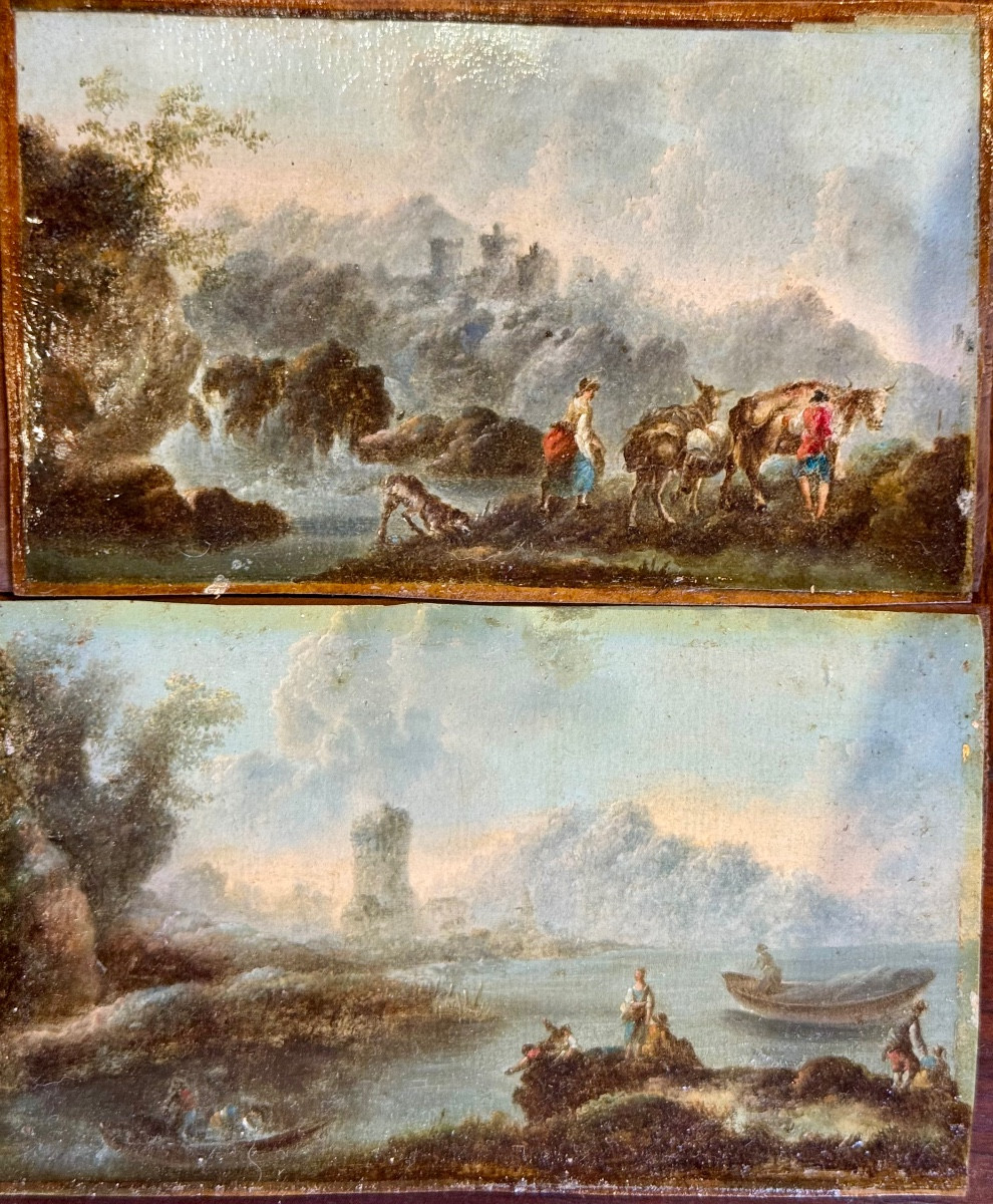 Pair Of Small Oils Attributed To Jean Baptiste Pillement-photo-2