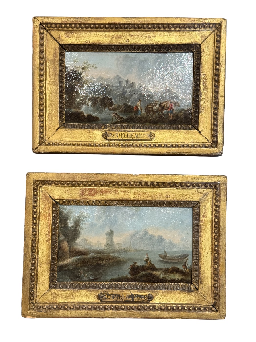 Pair Of Small Oils Attributed To Jean Baptiste Pillement