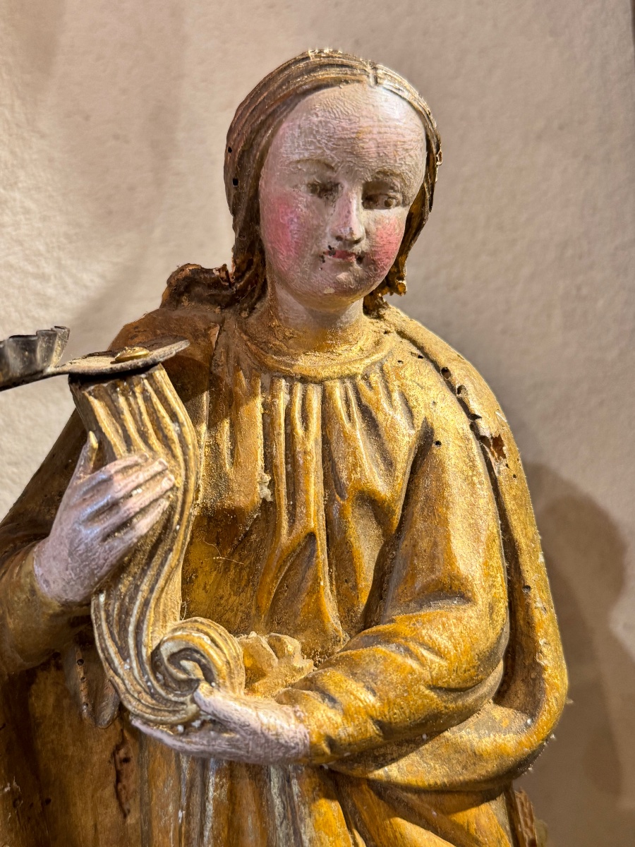 Pair Of Carved, Gilded And Polychrome Wood Angels - 18th Century-photo-6