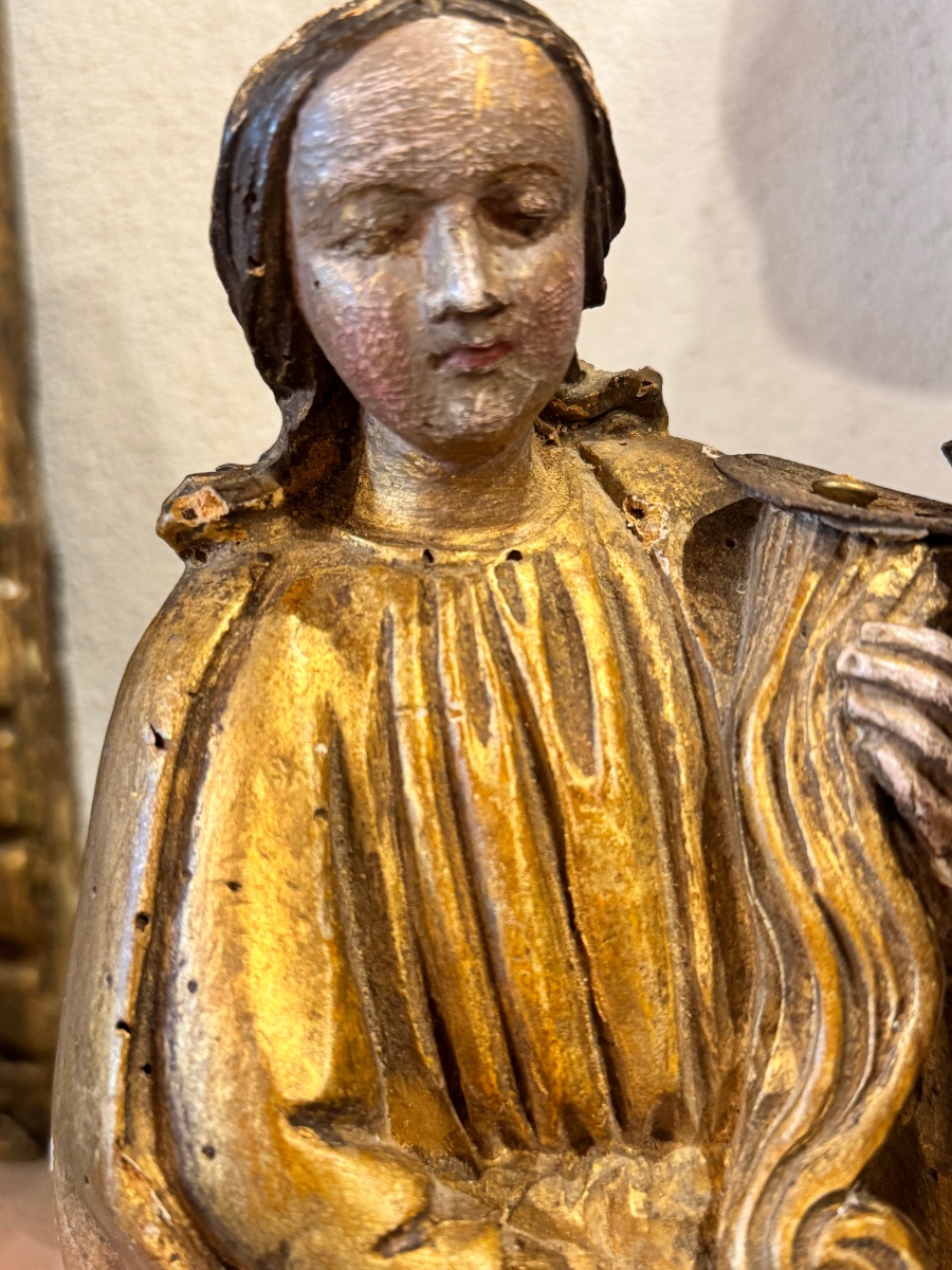 Pair Of Carved, Gilded And Polychrome Wood Angels - 18th Century-photo-7