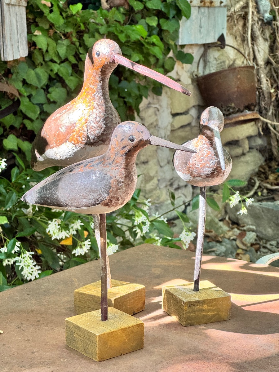 Trois échassiers en bois sculpté polychrome – Camargue, debut XXe siècle-photo-1