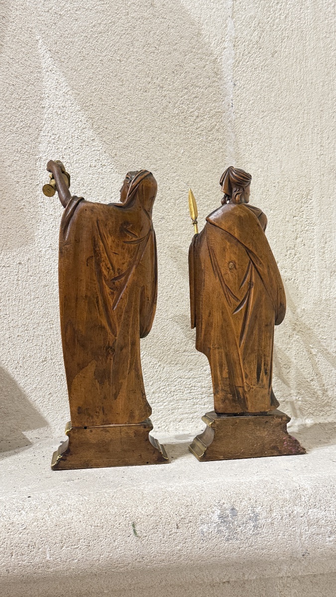 Paire de statuettes allégoriques néoclassiques en bois sculpté et doré – Italie, fin XVIIIe siè-photo-2