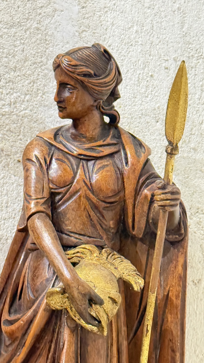 Paire de statuettes allégoriques néoclassiques en bois sculpté et doré – Italie, fin XVIIIe siè-photo-3
