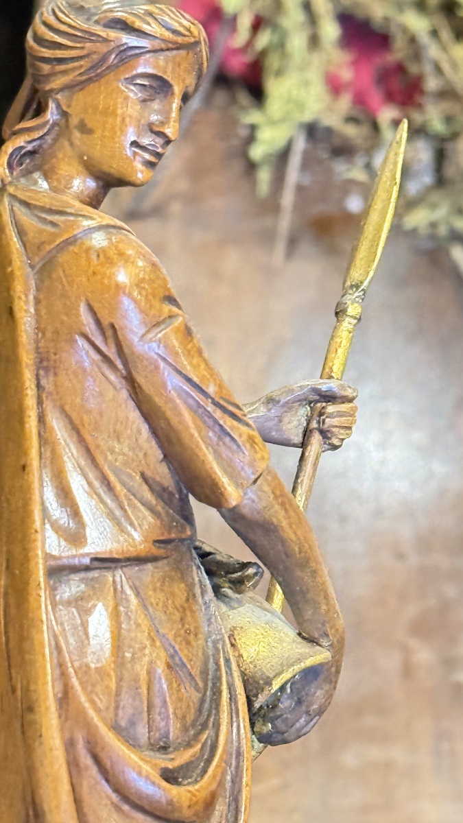 Paire de statuettes allégoriques néoclassiques en bois sculpté et doré – Italie, fin XVIIIe siè-photo-1