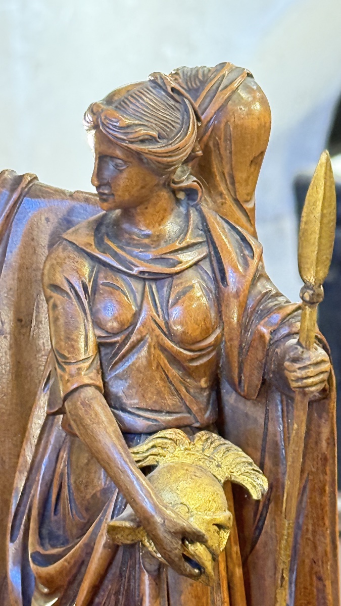 Paire de statuettes allégoriques néoclassiques en bois sculpté et doré – Italie, fin XVIIIe siè-photo-5