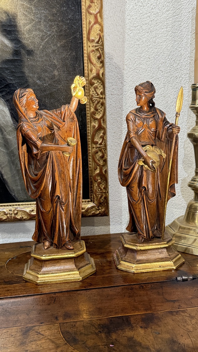 Paire de statuettes allégoriques néoclassiques en bois sculpté et doré – Italie, fin XVIIIe siè-photo-6