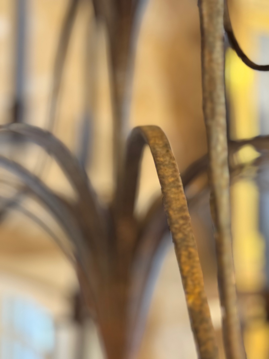 Very Large Flat Wrought-iron Chandelier, Late 19th Century-photo-3