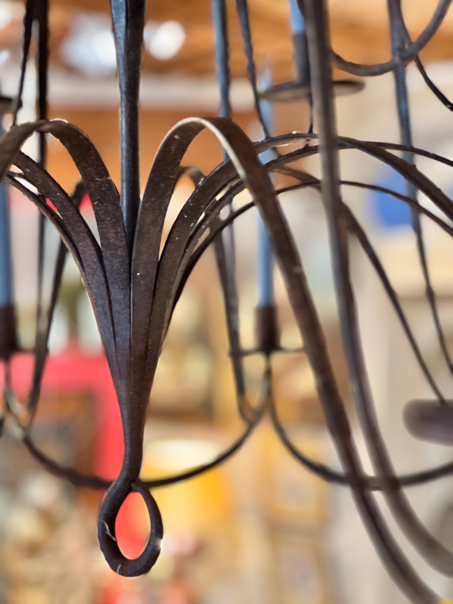 Very Large Flat Wrought-iron Chandelier, Late 19th Century-photo-4