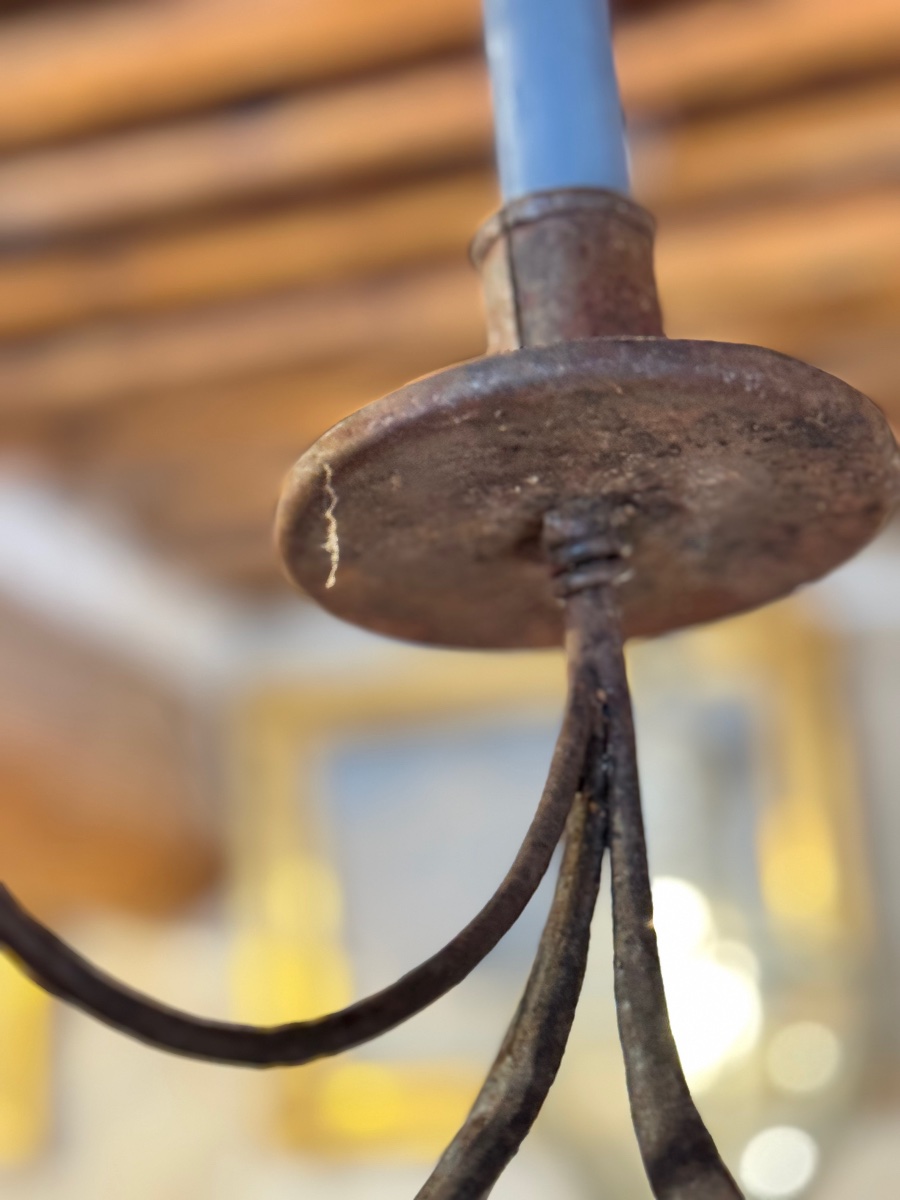 Very Large Flat Wrought-iron Chandelier, Late 19th Century-photo-6