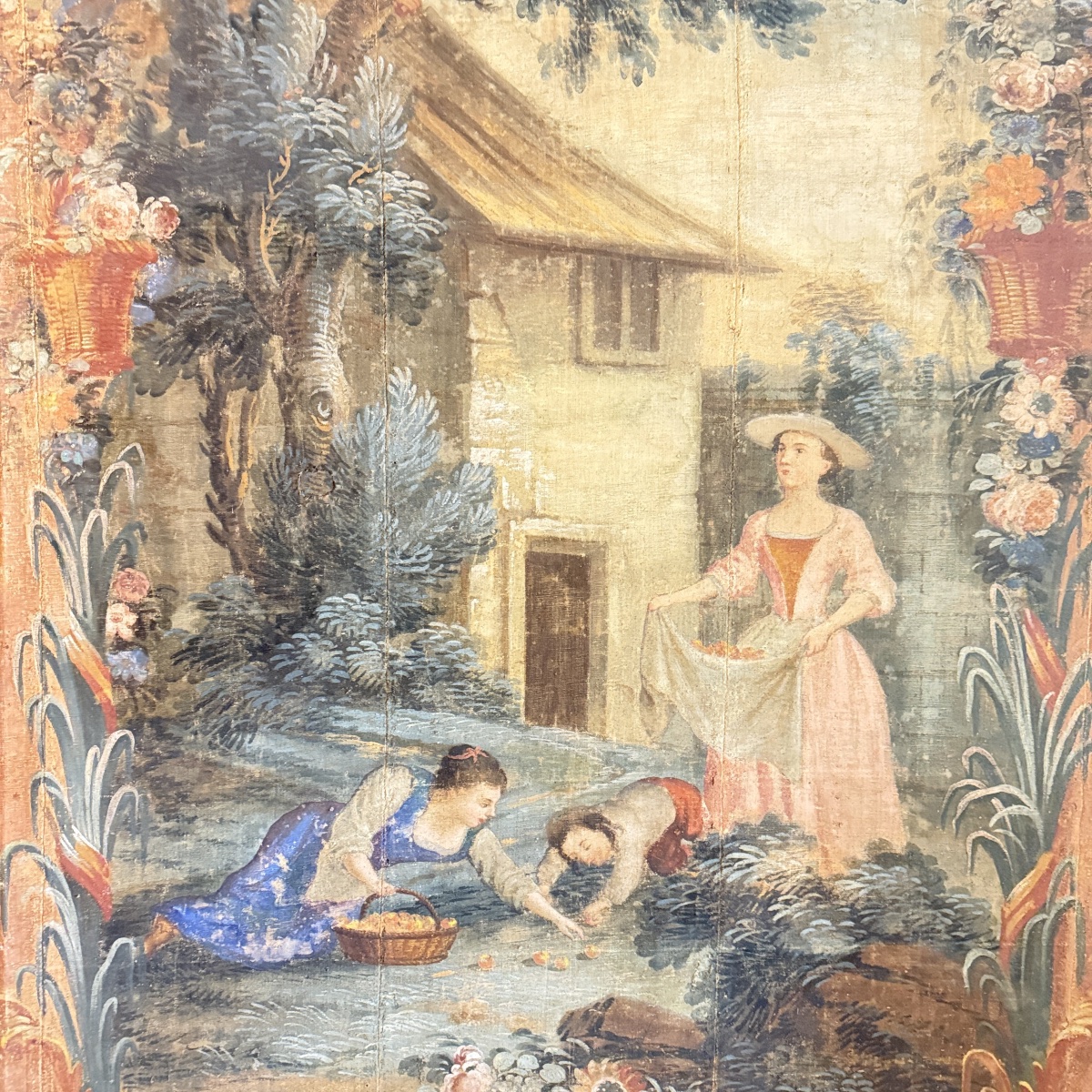 Large Provençal Painted Canvas From Aix-en-provence – 18th-century Pastoral Scene-photo-3