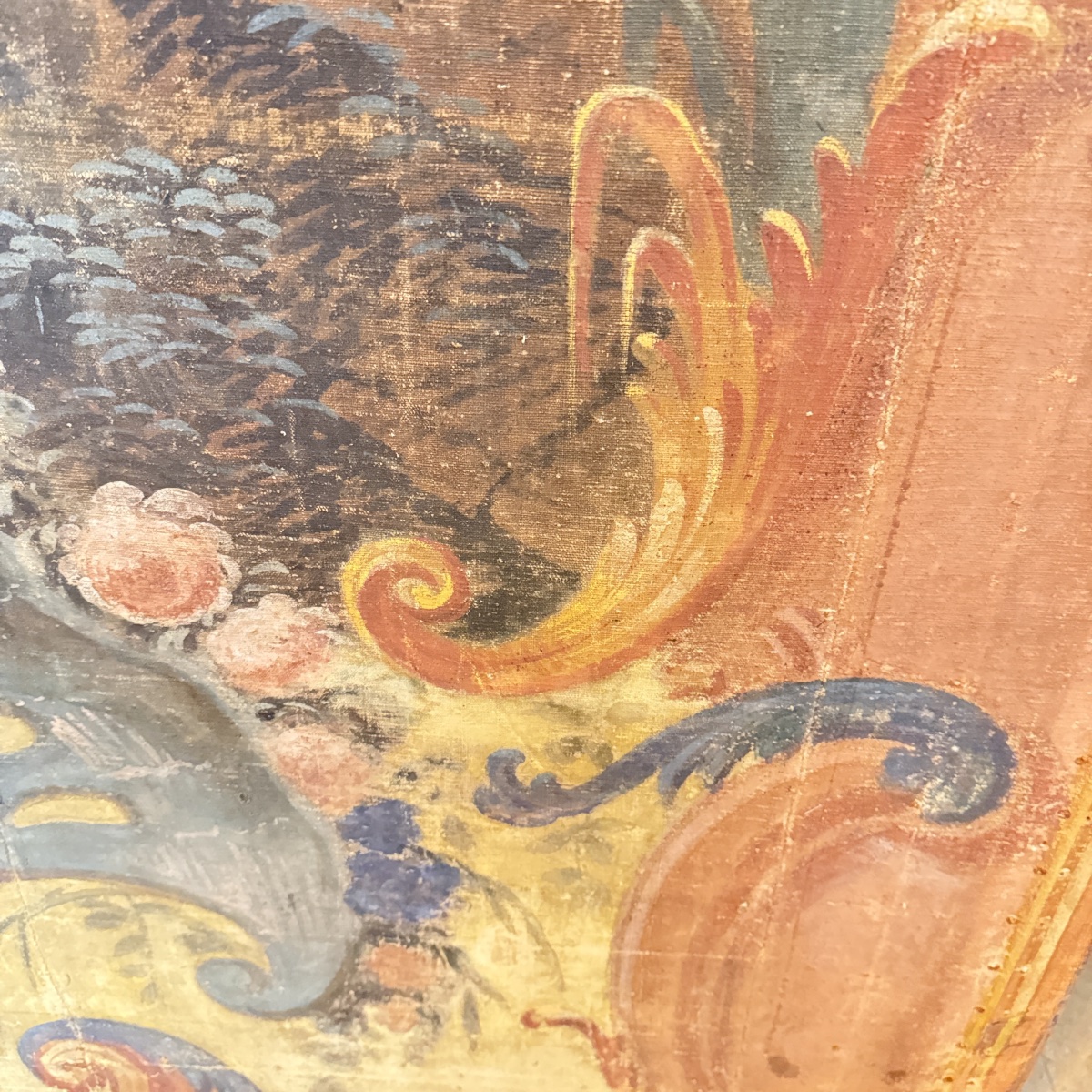 Large Provençal Painted Canvas From Aix-en-provence – 18th-century Pastoral Scene-photo-1