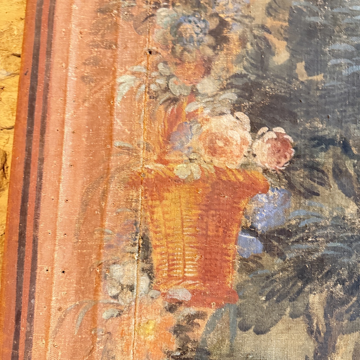 Large Provençal Painted Canvas From Aix-en-provence – 18th-century Pastoral Scene-photo-2