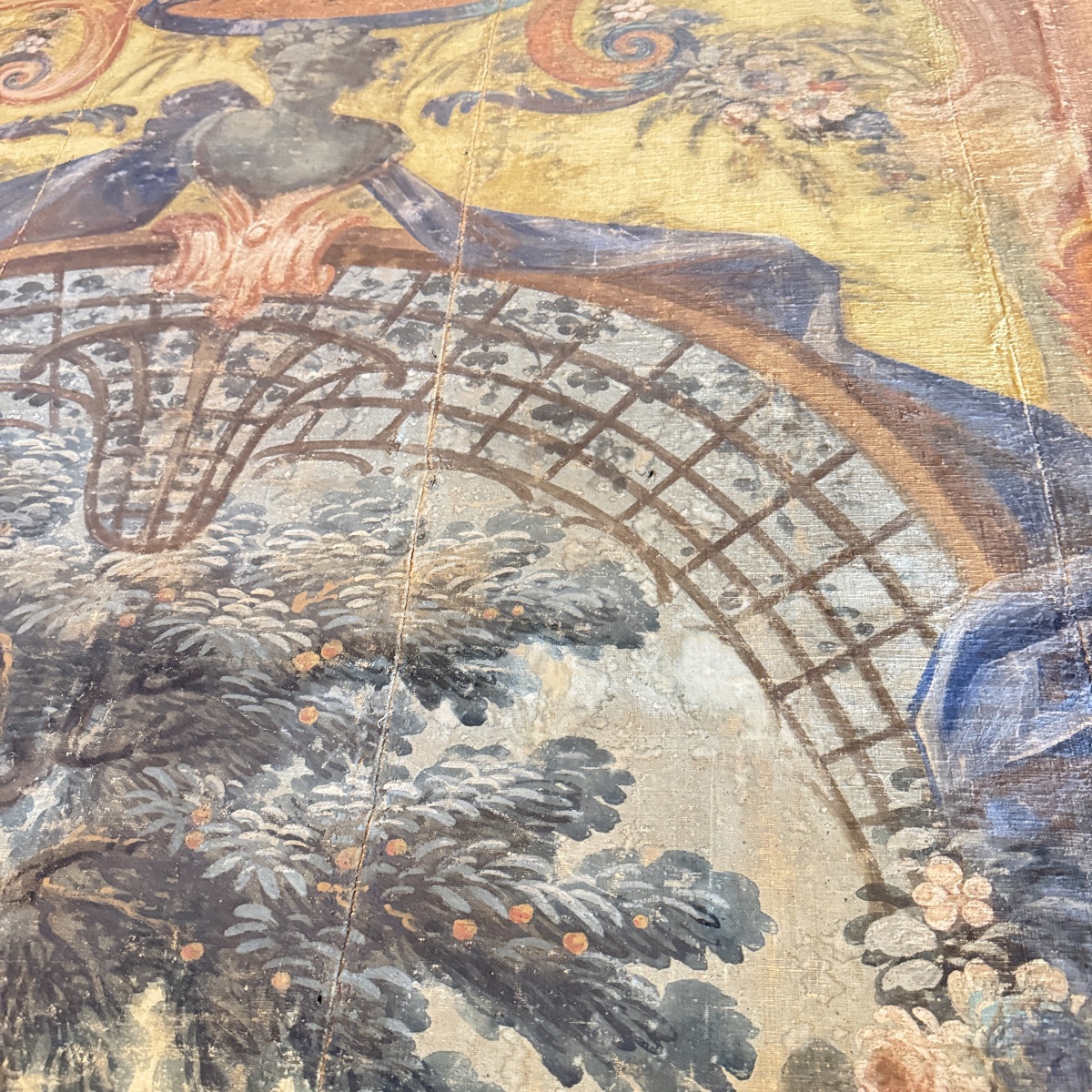 Large Provençal Painted Canvas From Aix-en-provence – 18th-century Pastoral Scene-photo-5